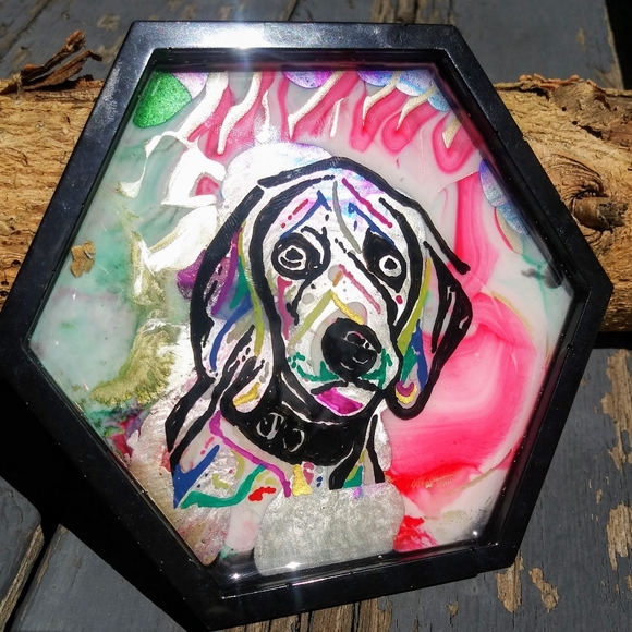Hand Drawn Artisan Dog Coaster Epoxy Resin - Picture 8 of 11